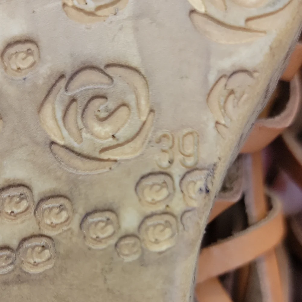 B&B Greek Leather Size 39 Tan Wedge Sandals With Zipper Back Closure
